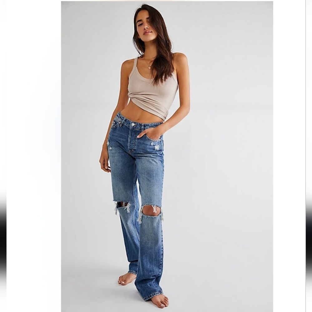 Free People High-Rise Distressed Jeans Size 24 - Picture 2 of 6